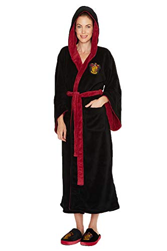 Womens Black Harry Potter Gryffindor Crest Hooded Dressing Gown