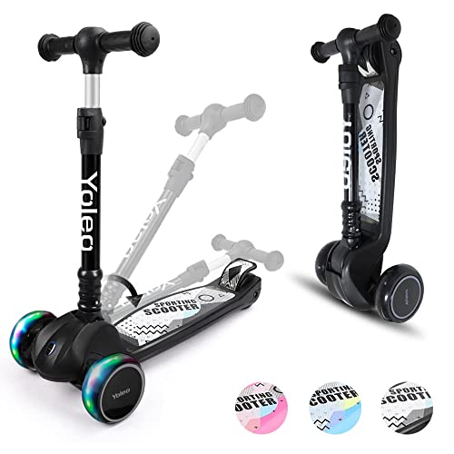 YOLEO Kinderoller Kinderscooter Dreiradscooter mit LED Räder, Reaktionsschnelle Bremsen, 4...