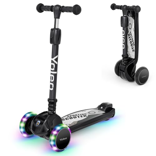 YOLEO Kinderoller Kinderscooter Dreiradscooter mit LED Räder, Reaktionsschnelle Bremsen, 4...