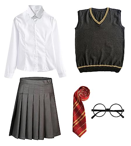 FStory&Winyee Zauberer Set Bluse Rock Weste Krawatte Brille Kostüm Zubehör für Kinder Erwachsene...